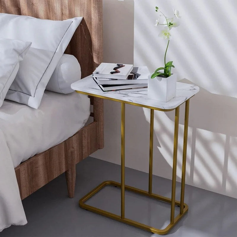 C-Shaped End Table - 19.69"L x 24.21"H, Waterproof Top, Metal Frame, 45 lbs Capacity - Modern Side Table for Sofa