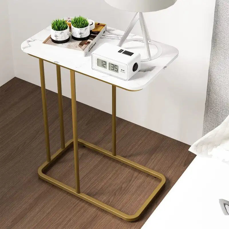 C-Shaped End Table - 19.69"L x 24.21"H, Waterproof Top, Metal Frame, 45 lbs Capacity - Modern Side Table for Sofa