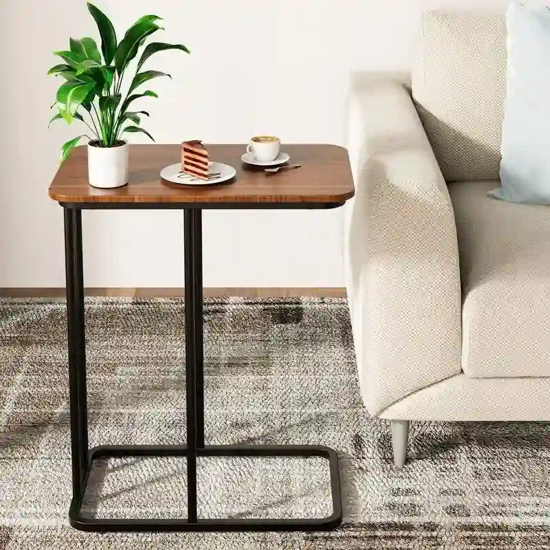 C-Shaped End Table - 19.69"L x 24.21"H, Waterproof Top, Metal Frame, 45 lbs Capacity - Modern Side Table for Sofa