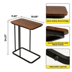 C-Shaped End Table - 19.69"L x 24.21"H, Waterproof Top, Metal Frame, 45 lbs Capacity - Modern Side Table for Sofa
