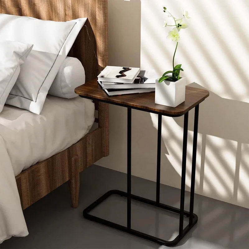 C-Shaped End Table - 19.69"L x 24.21"H, Waterproof Top, Metal Frame, 45 lbs Capacity - Modern Side Table for Sofa