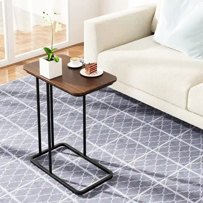 C-Shaped End Table - 19.69"L x 24.21"H, Waterproof Top, Metal Frame, 45 lbs Capacity - Modern Side Table for Sofa