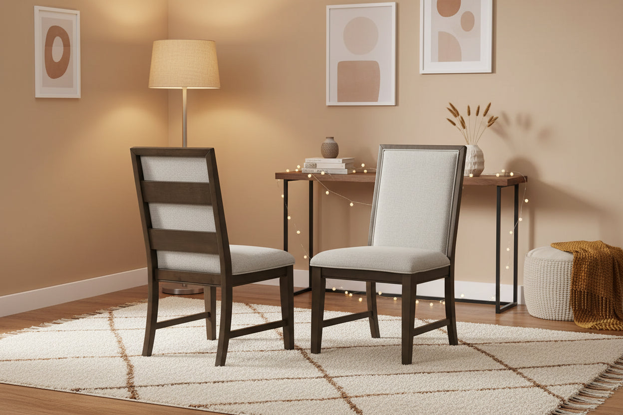 Roundhill Furniture Aberll Solid Wood Upholstered Dining Chairs, Set of 2, Gray