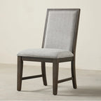 Solid Wood Upholstered Dining Chairs Set of 2 - Light Gray Fabric, High-Density Foam Padding, Rubberwood Legs