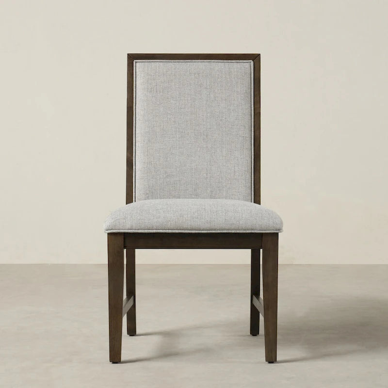 Solid Wood Upholstered Dining Chairs Set of 2 - Light Gray Fabric, High-Density Foam Padding, Rubberwood Legs