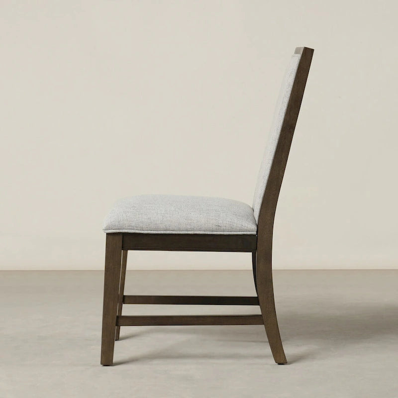 Solid Wood Upholstered Dining Chairs Set of 2 - Light Gray Fabric, High-Density Foam Padding, Rubberwood Legs