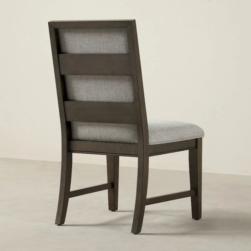 Solid Wood Upholstered Dining Chairs Set of 2 - Light Gray Fabric, High-Density Foam Padding, Rubberwood Legs