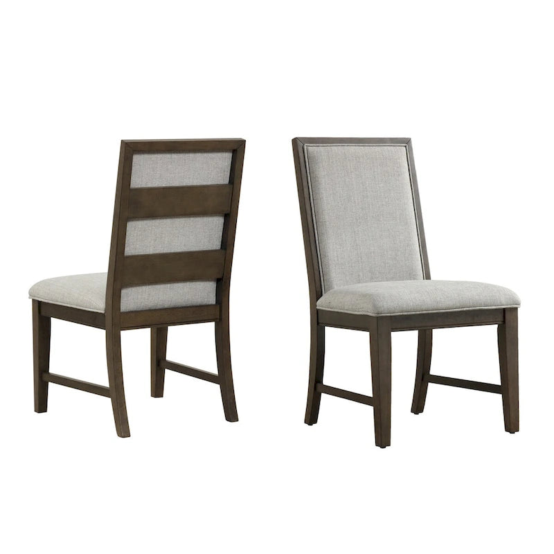 Solid Wood Upholstered Dining Chairs Set of 2 - Light Gray Fabric, High-Density Foam Padding, Rubberwood Legs