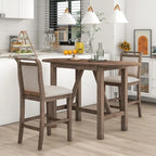 3-Piece Drop Leaf Dining Table Set - Rubberwood Counter Height, 2 Chairs, 300 lbs Capacity - Rustic Brown Oval Folding Set