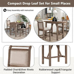 3-Piece Drop Leaf Dining Table Set - Rubberwood Counter Height, 2 Chairs, 300 lbs Capacity - Rustic Brown Oval Folding Set