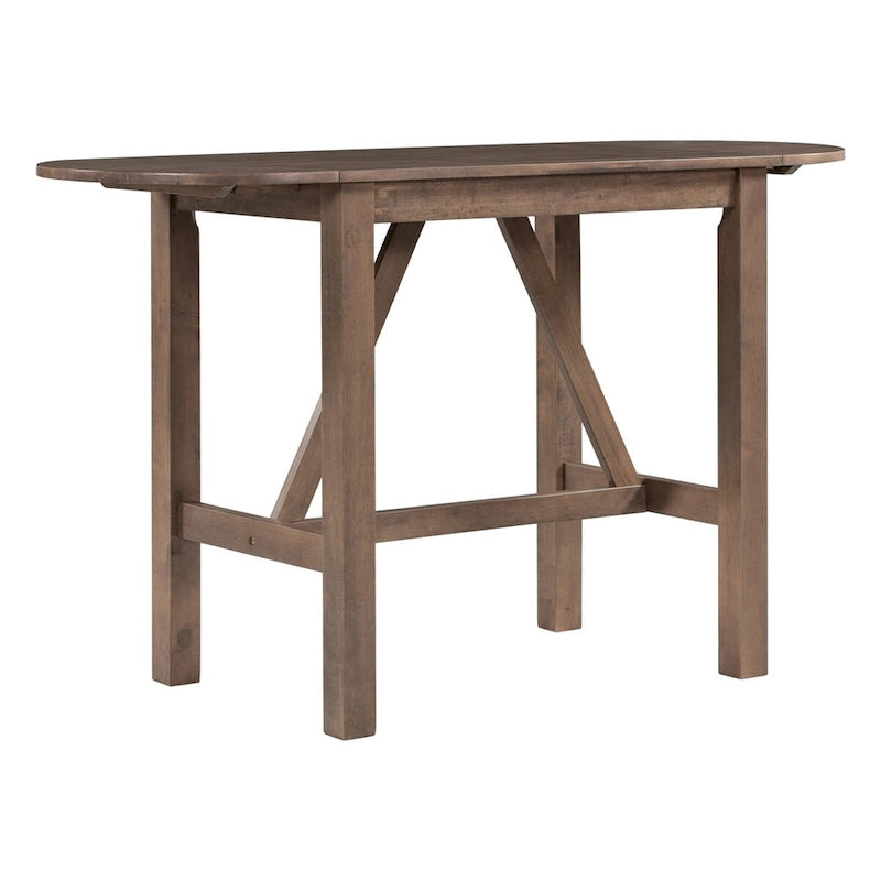 3-Piece Drop Leaf Dining Table Set - Rubberwood Counter Height, 2 Chairs, 300 lbs Capacity - Rustic Brown Oval Folding Set