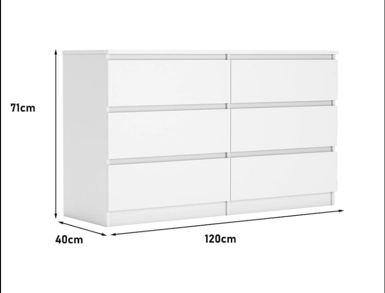 6-Drawer White Dresser Chest - Modern Storage Cabinet for Bedroom - 47.2"W x 28"H x 15.7"D - Minimalist Furniture